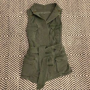 Strong & Dickerson Tie Front Vest in Army Green